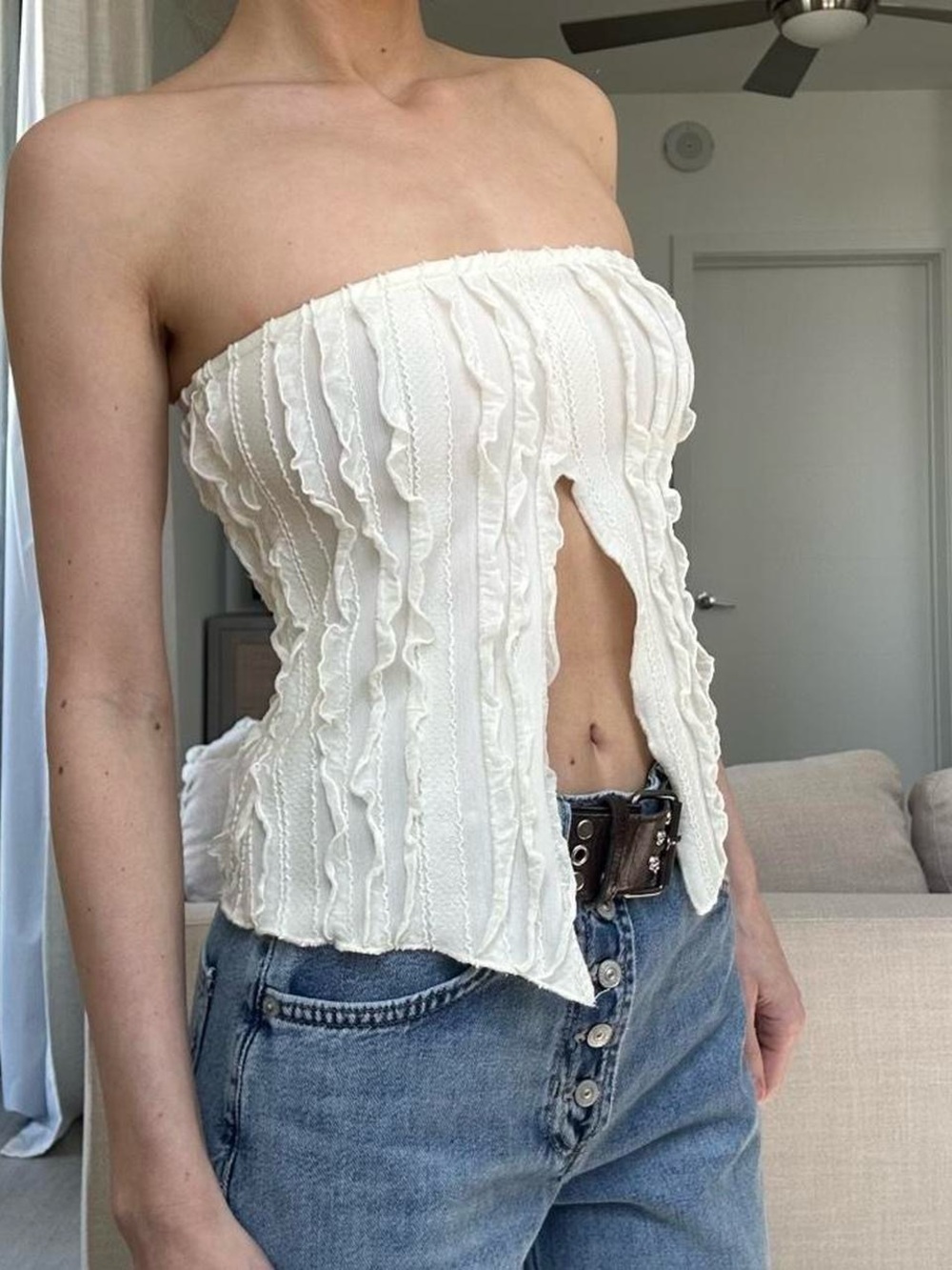 Edikted Algae Split Ruffle Top - Picture 3 of 8